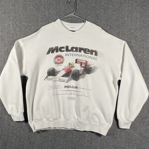 McLaren Sweatshirt Mens Large White MP4/4 1988 F1 Graphic Oversized Pullover